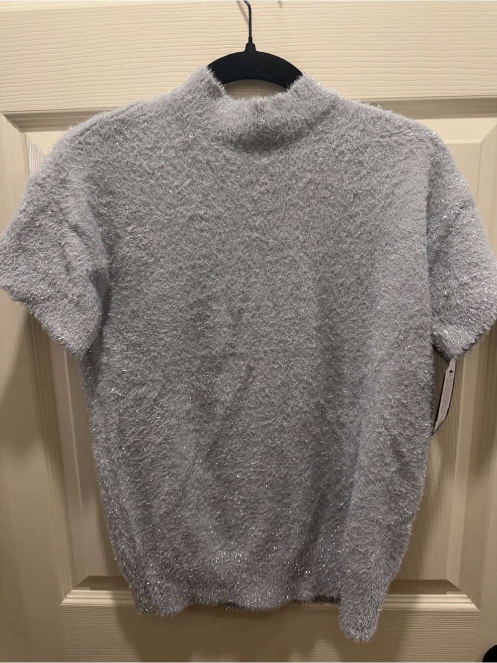 Girls Silver Sparkle Lurex Short-Sleeve Knit Top by Art Class- XL (14/16) NWT